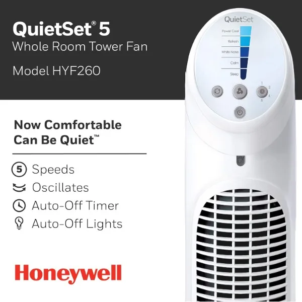 Honeywell HYF260 Set kipas menara seluruh ruangan sunyi, putih