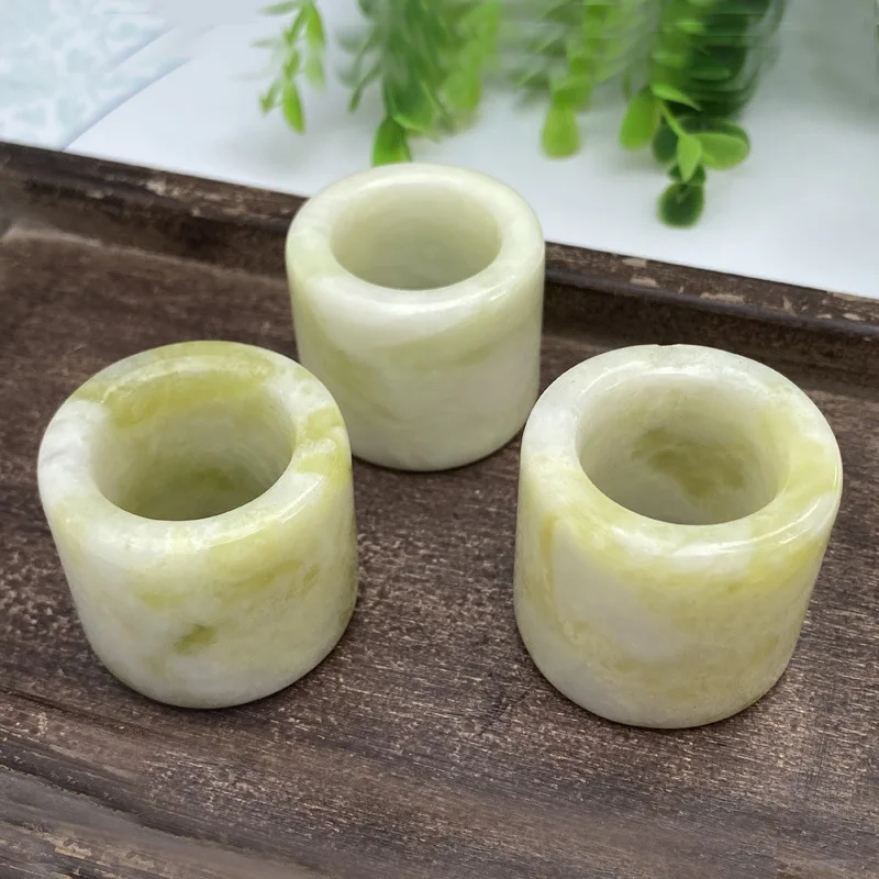 Natural Jade Ring Men Women Healing Gemstone Fine Jewelry Genuine Chinese Lantian Yellow Jade Thumb Rings Wide Stone Bands