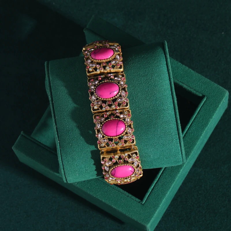 

Vintage Oval Rose Red Bracelets Natural Stone High Quality Jewelry for Woman Luxury Wedding Gold Plated Trends 2026 Accessories