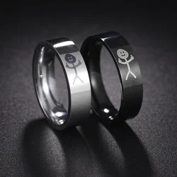 8mm Matchstick Man Ring Surface Brushed Stainless Steel Simple Ring for Women Wedding Band Couples Jewelry Accessories