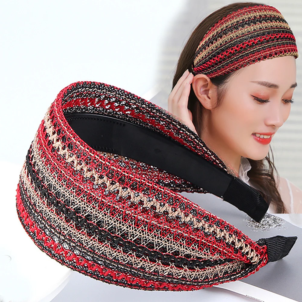 

Korean Fashion Girl Cloth Face Wash Bohemia Styles Hair Accessories Mesh Head Hoop Wide Side Headband Hair Band