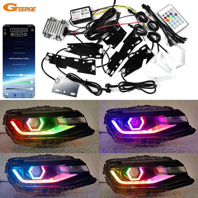 For Chevrolet Camaro 2016 2017 2018 2019 - 2024 Bluetooth App Dynamic RGB Multi Color LED DRL Board Hex LED Halo Rings