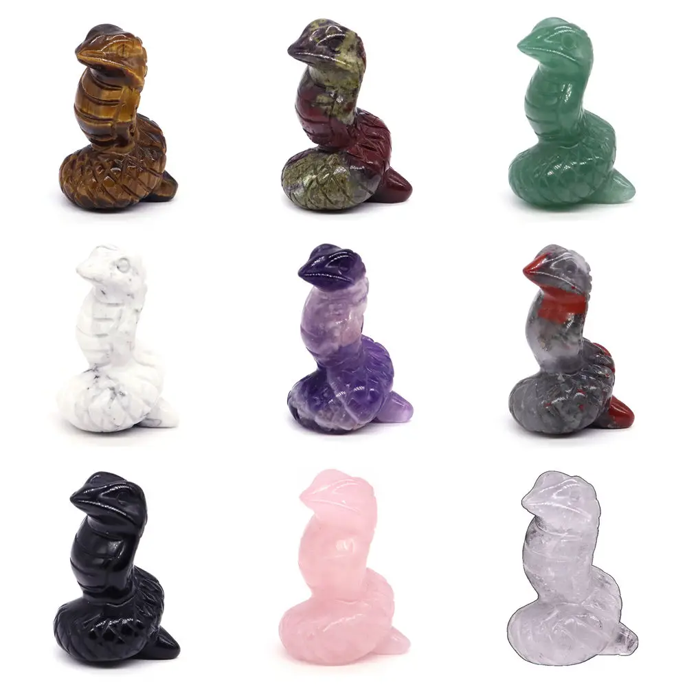 

Natural Stone Snake Figurine Hand Carved Healing Crystal Amethyst Statue Crafts Zodiac Animal Collection Desk Decor New Year Gif