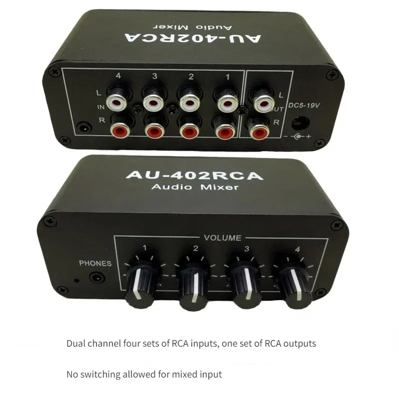 12V Stereo Audio Mixed Distributor Signal Selector switcher 4 Input 2 output RCA Volume Controls Headphones Amplifier