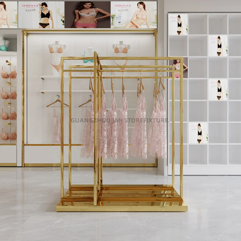 

Customized. showroom lingerie store display hanger golden underwear display rack floor standing lingerie metal hangers