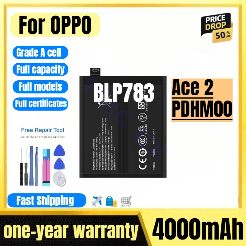 

BLP783 for OPPO Ace 2/PDHM00 Mobile Phone Battery High Quality High Capacity Battery Replacement Bateria Grade A Cell with Tools