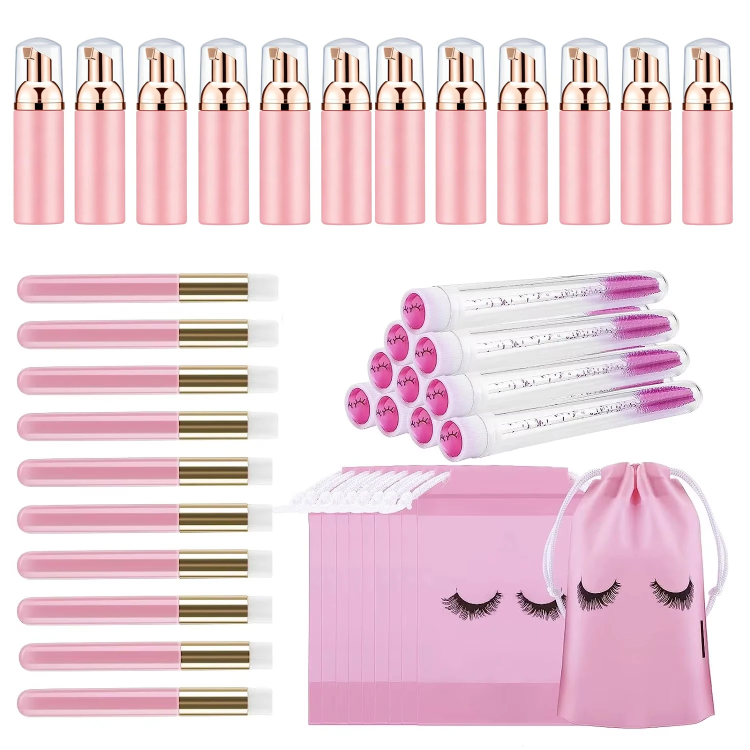 Eyelash Shampoo Cleaning Tools Include 60ML Empty Bottle Foam Dispenser Eyelash Brush Storage Bag Cleaning Nose Brush Eyelash