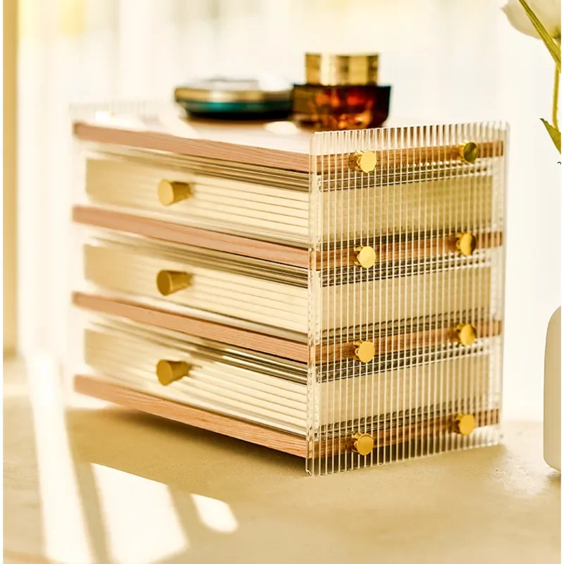 Light Luxury Makeup Organizer Solid Wood Multi-layer Ring Holder Partition Classification Jewelry Case Drawer Style Storage Boxe