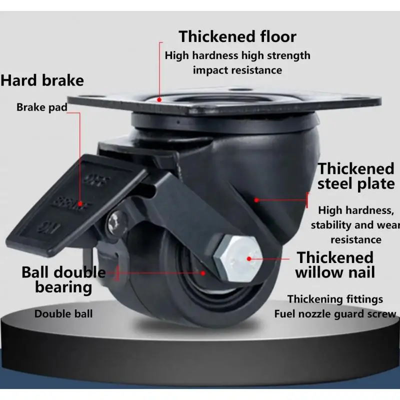 

1Pcs 2 inch-Super Heavy Duty Industrial Universal Caster/M16/Flat Plate/Low Center of Gravity Load-bearing Nylon Brake Wheel