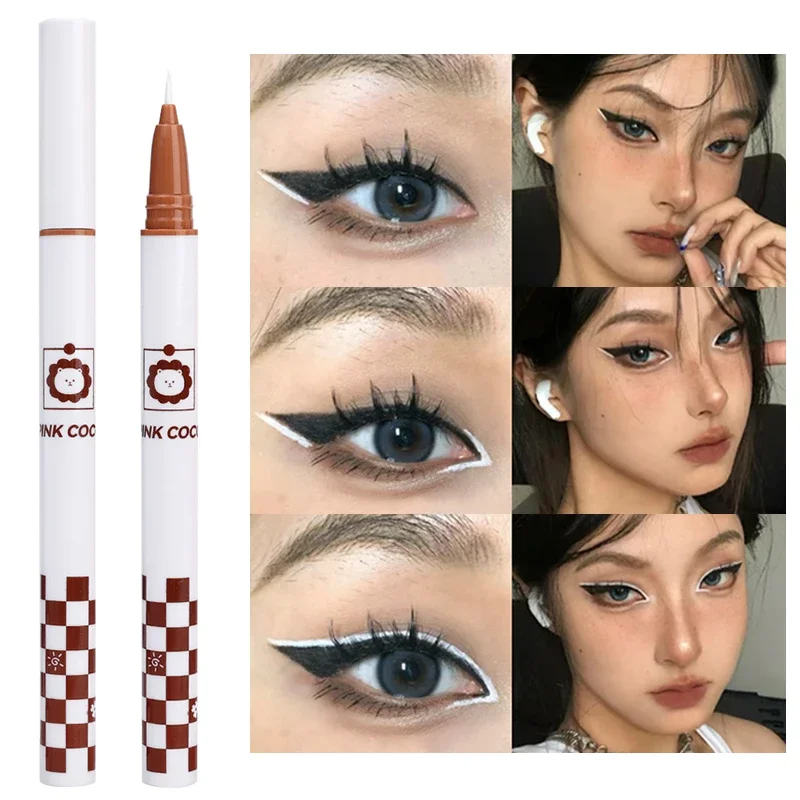 Ultra Thin White Liquid Eyeliner Pen Waterproof Quick Dry Non Smudging Silky Matte Lying Silkworm Eye Liner Pen Eyes Makeup Tool