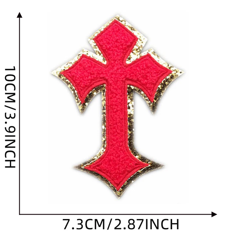 Multicolor Chenille Cross Patches Embroidery Patches for Clothes Thermoadhesive Jackets Jesus Jerusalem Iron on Patch Stickers