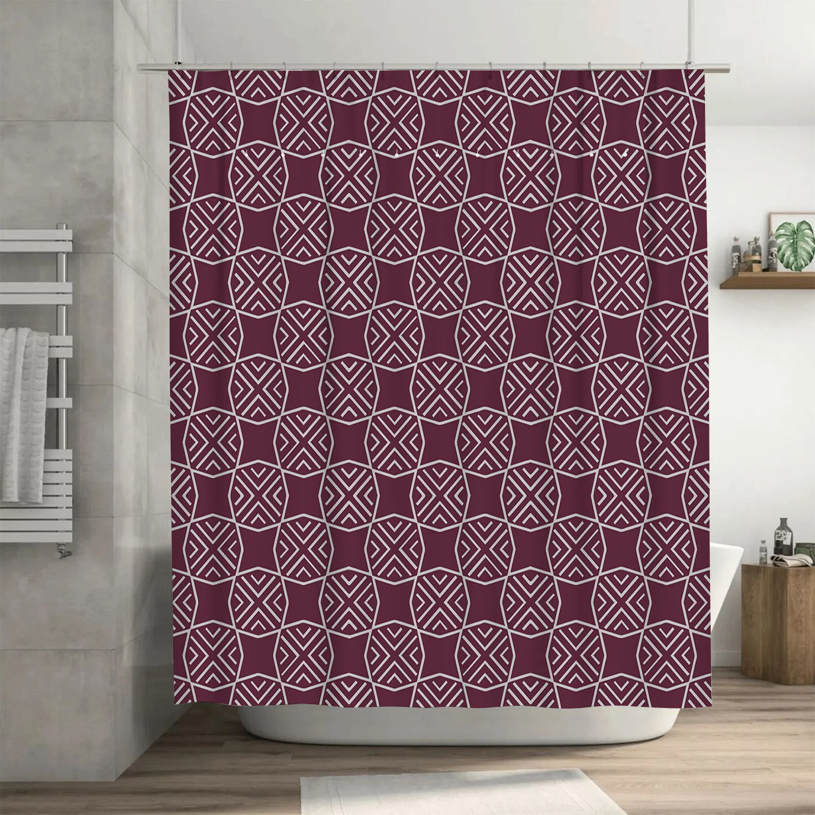 Modern Geometric Pattern Shower Curtain Rustic Boho Decor for Bathroom Privacy Window Covering