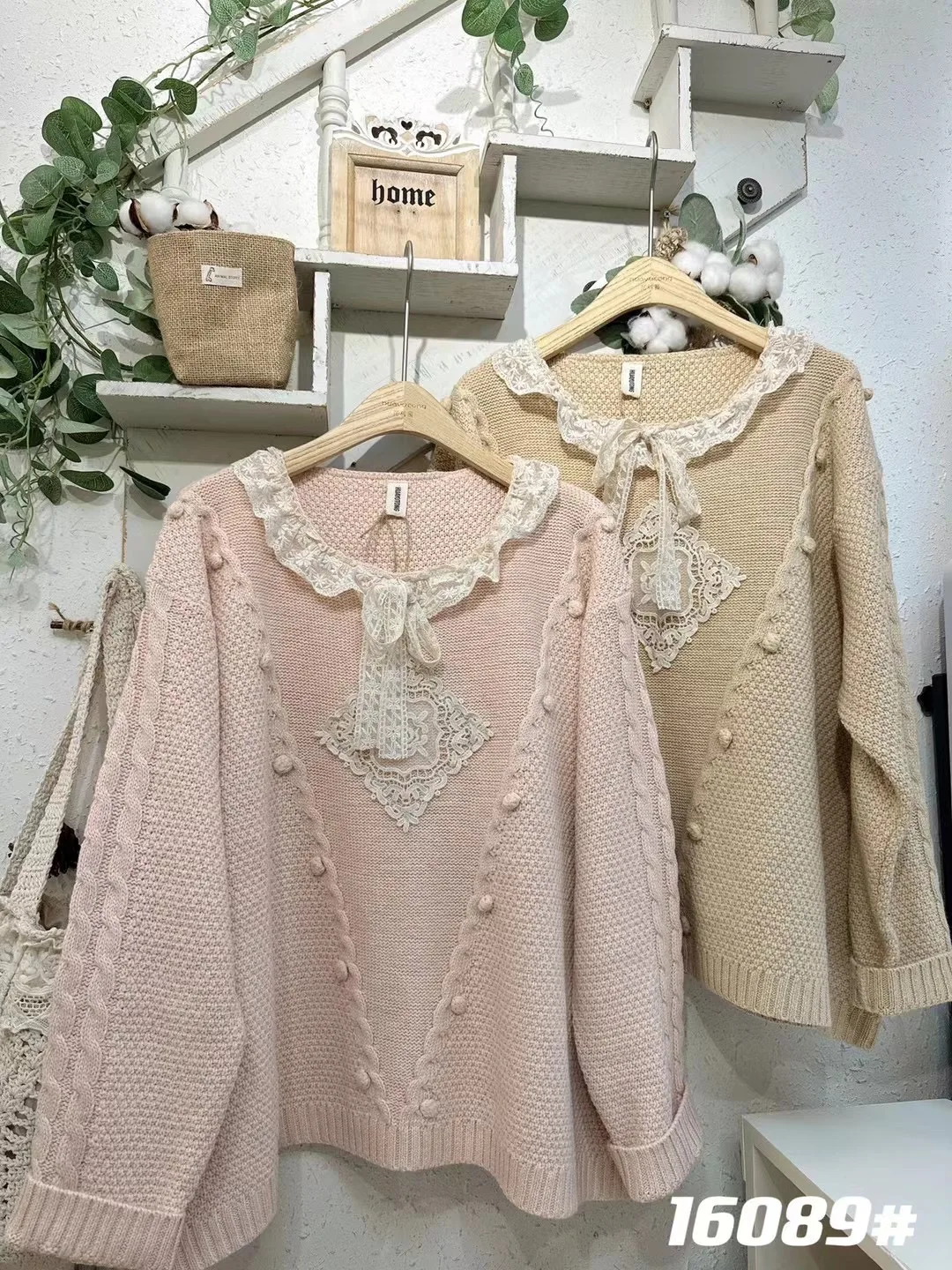 

Princ Sle Lace Trim Splice round Ne Pullover Sweater Women's Sweet Sle Color Knitted Long Sve Regular Fit