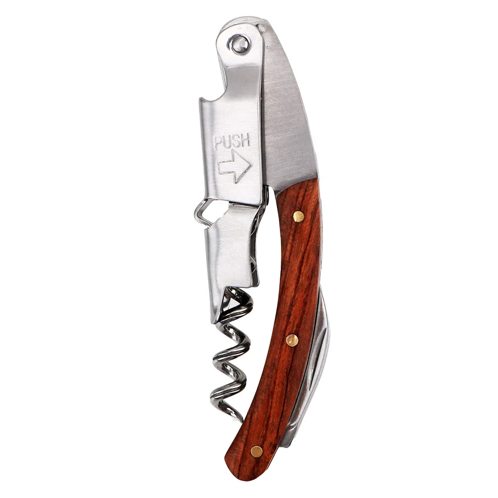 Professional Wine Opener Multifunction Wine Bottle Opener Stainless Steel Portable Screw Corkscrew with Knife Wooden Handle