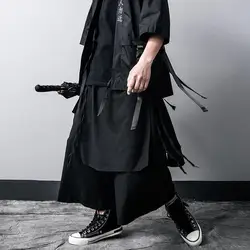 ARENS Techwear wijde pijpen broek punk gothic zwarte broek mannelijke goth katoenen beddengoed zomer Japanse stijl streetwear hiphop