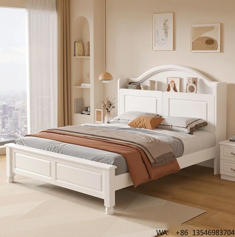 Classic White Solid Wood Kids Bed Frame Country Style With Nightstand for Boys Girls Bedroom Toddler Room Home Furniture