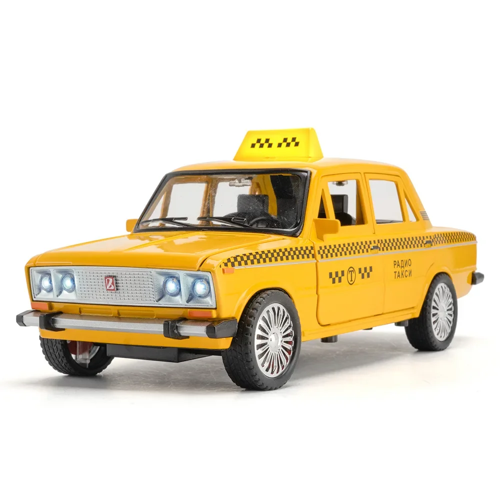 1:18 LADA 2106 TAXI liga modelo de carro som e luz puxar para trás brinquedo infantil colecionável presente de aniversário