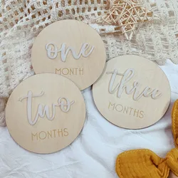 12pcs Baby Milestone Cards Wood Milestone Photography Props Acrylic Letter Photo Accessories For Newborn Baby Month Marker Cards