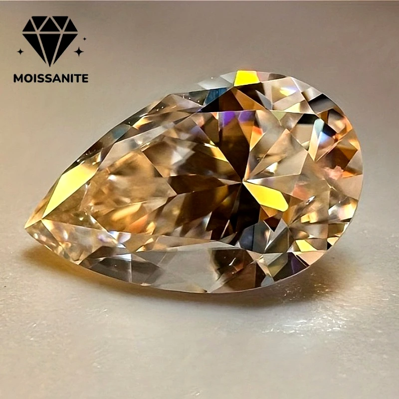 1Pc 1-2 Carat Loose Moissanite, Champagne Color Moissanite Stone, Pear Cut Water Shape Brilliant Stone for Jewelry Making Ring.