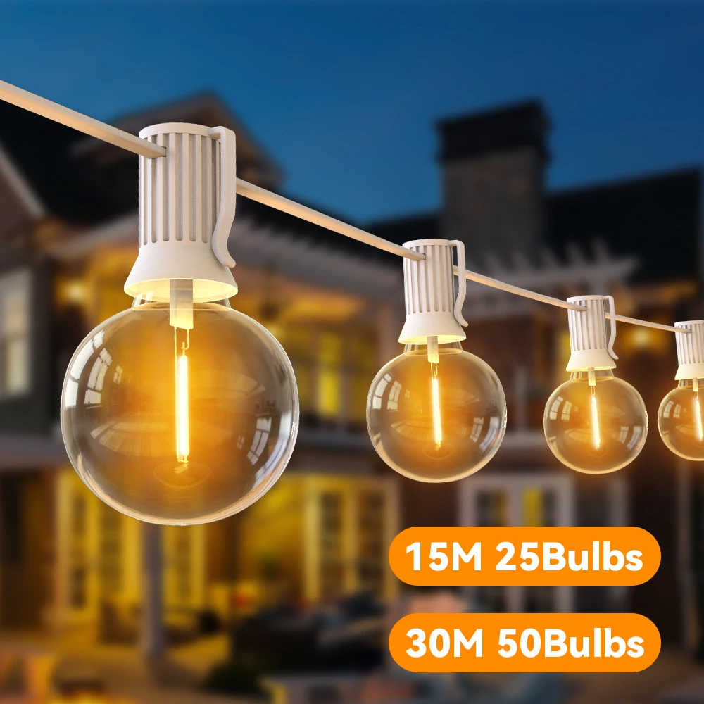 G40 30M Fairy String Lights 15M Patio Garden Lights Christmas Lights Gift Warm White Cable Garland Light