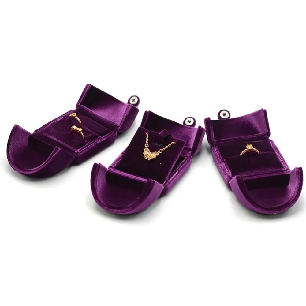 

Textured Solid Color Velvet Jewelry Box Luxury Vintage Rings Bearer Box Double Door Organizer Necklace Bracelet Case Gift