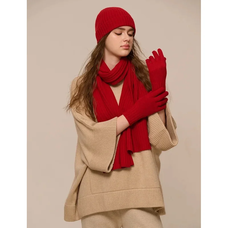 الشتاء سميكة الدافئة محبوك وشاح من الصوف قبعة الصوف قفاز مجموعة بلون ثلاث قطع دعوى للرجال النساء الشتاء رشاقته