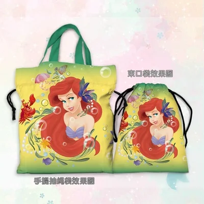 Disney Princess Ariel Mermaid A77641 borse da pranzo Anime cartone animato personalizzato borsa con coulisse borsa custodia Casual regalo Unisex