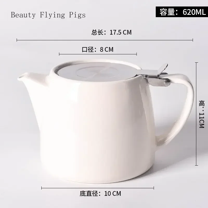 Porcelain Mini Teapot White (2-3 Cups) - China Made - Stainless Steel Lid and Extra-Fine Infuser To Brew Loose Leaf Tea - 620ml