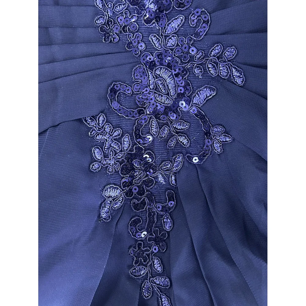 فستان أم العروس باللون الأزرق الملكي من MANRUIXIN مزين بالدانتيل مخصص وسحاب خلفي من الشيفون فساتين طويلة لحفلات الزفاف #4