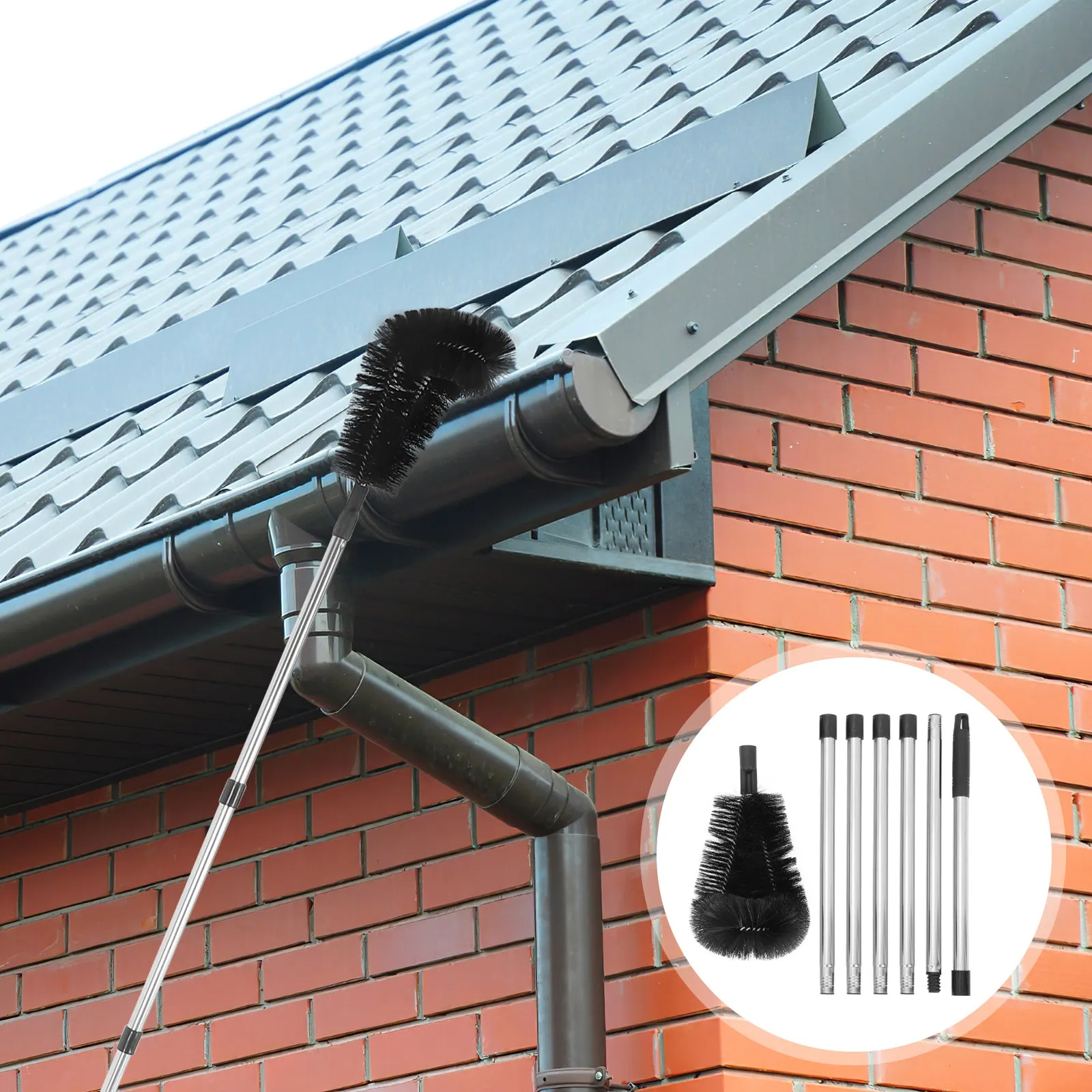 1Set Gutter Cleaning Brush Adjustable Telescoping Tool for Safe Efficient Roof and Downspout Leaf Debris Removal Long Reach Wand