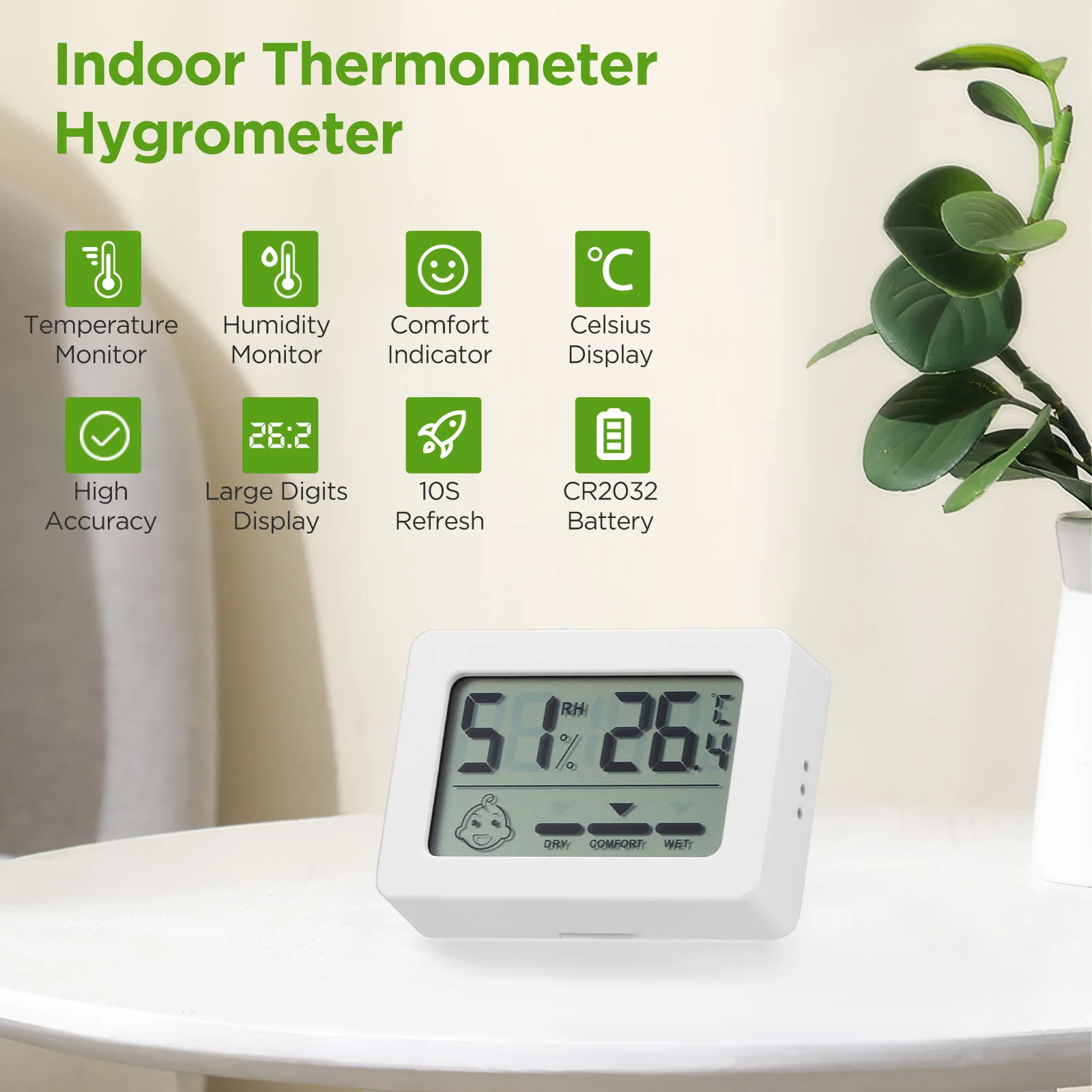 4pcs LCD Digital Thermometer Hygrometer Indoor Electronic Humidity Gauge with Smiley Display with Bracket High Accuracy for Home