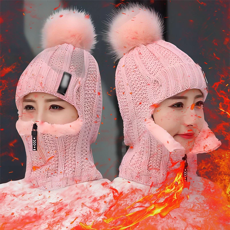 Korean Trendy Knitted Plush Ear Protection Collar Warm Hat Plush Insulation Cap Super Soft Women Hats Beanies Cold Prevention