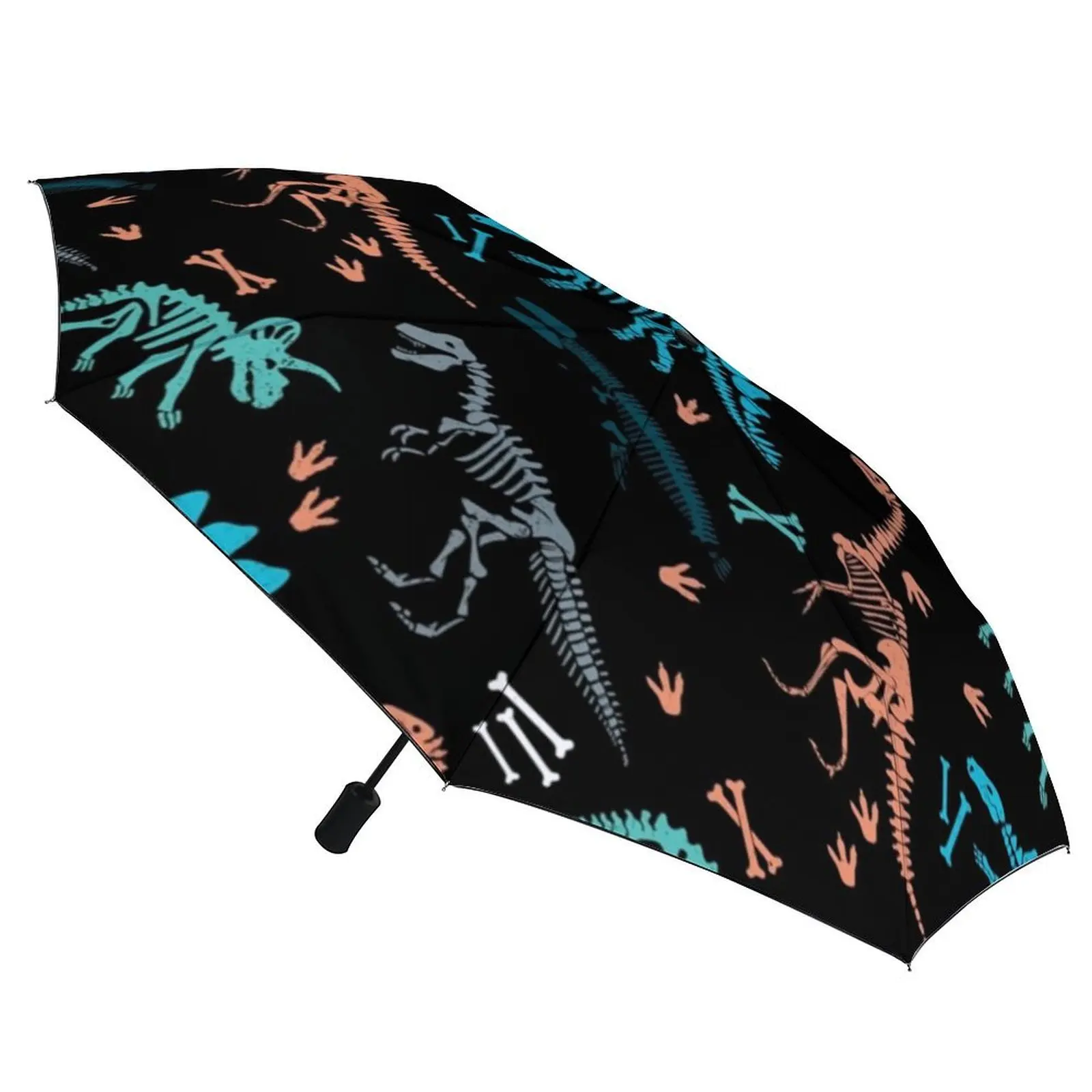 Imagem -03 - Guarda-chuva com Design Dinossauro Guarda-chuva para a Praia Cor Preta Anti uv Portátil Automático 3-fold