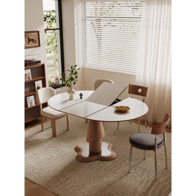 

Small apartment folding solid wood dining table variable round table modern simple household living room