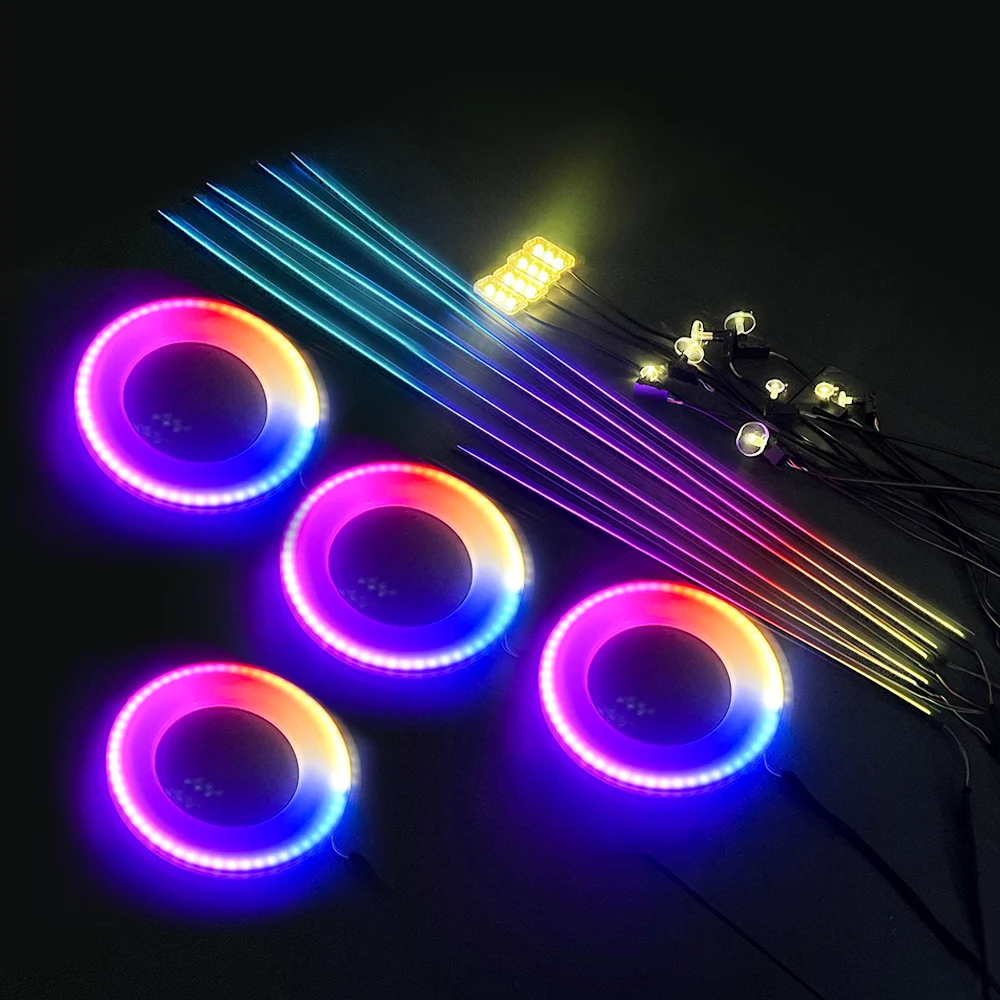 18/22 in 1 Car Ambient Light LED Interior Streamer Symphony  213 64 Color Rgb Atmosphere Rainbow Acrylic Strip 12V with Remote