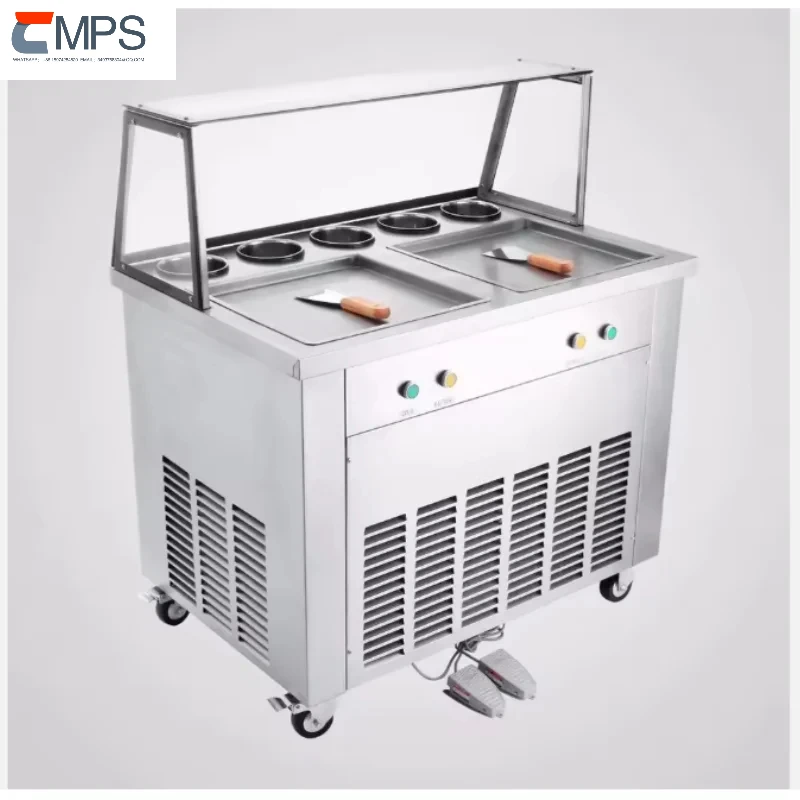 Hot Sales Commercial Stainless Steel Frozen Fresh Fruit Yogurt Double Flat Pan Roll Fry Ice Cream Machine