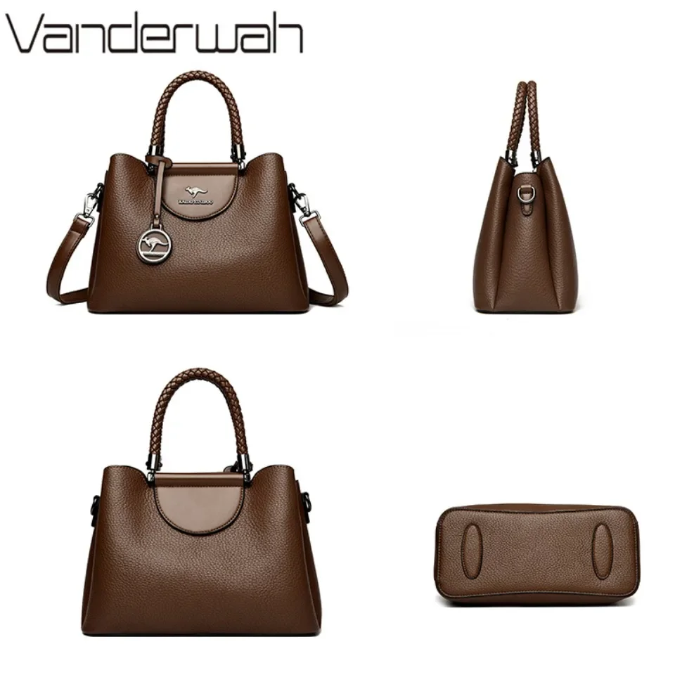 VANDERWAH 3 Layer Design Women\'s Handbags Luxury Designer Shoulder Crossbody Bags High Quality PU Leather Ladies Casual Tote Bag