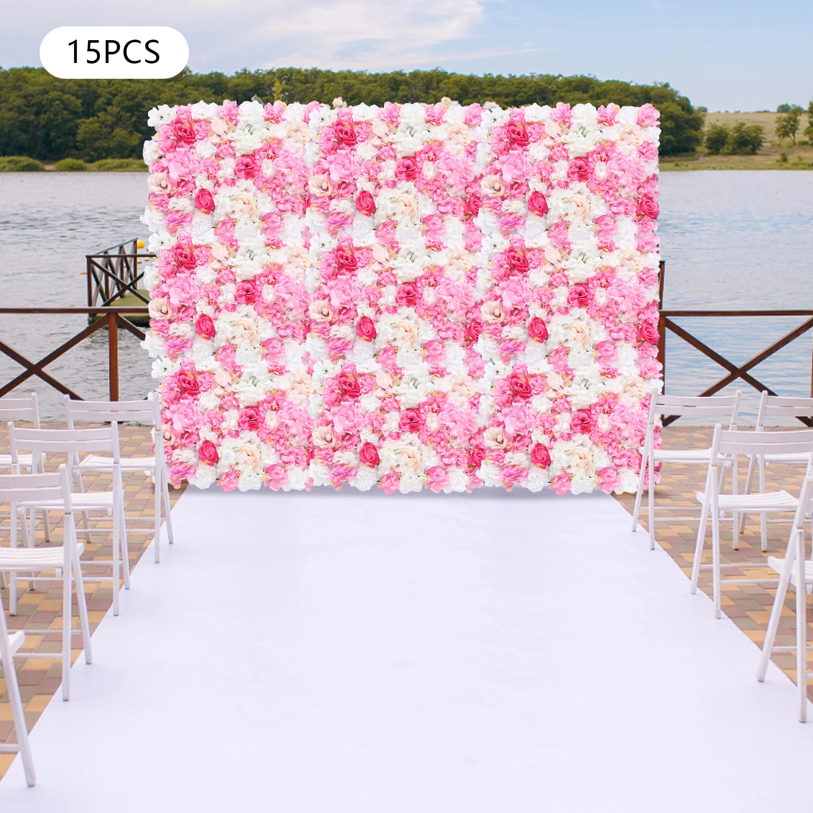 

15Pcs Artificial Silk Flower Wall Rose Panel for Wedding Photography Venue Background