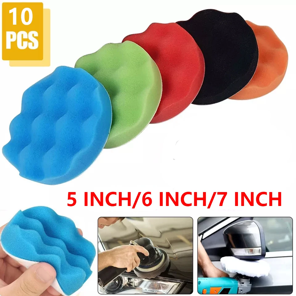 5/10-Pack Car Sponge Waxing Polishing Pads 5/6/7 Inch Cosmetic Polishing Tool Set for Car Paint Care Cleaning Tool Accessories