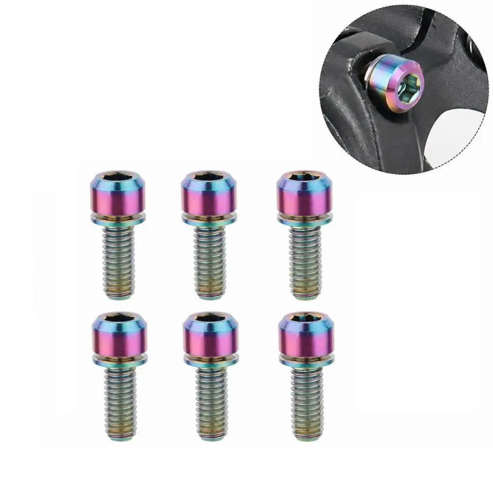 6PCS M5 X 18mm Bike Stem Screw Rainbow TC4 Titanium Alloy Bicycle Fixing Bolt Lightweight Allen Hex M5 Stem Bolts