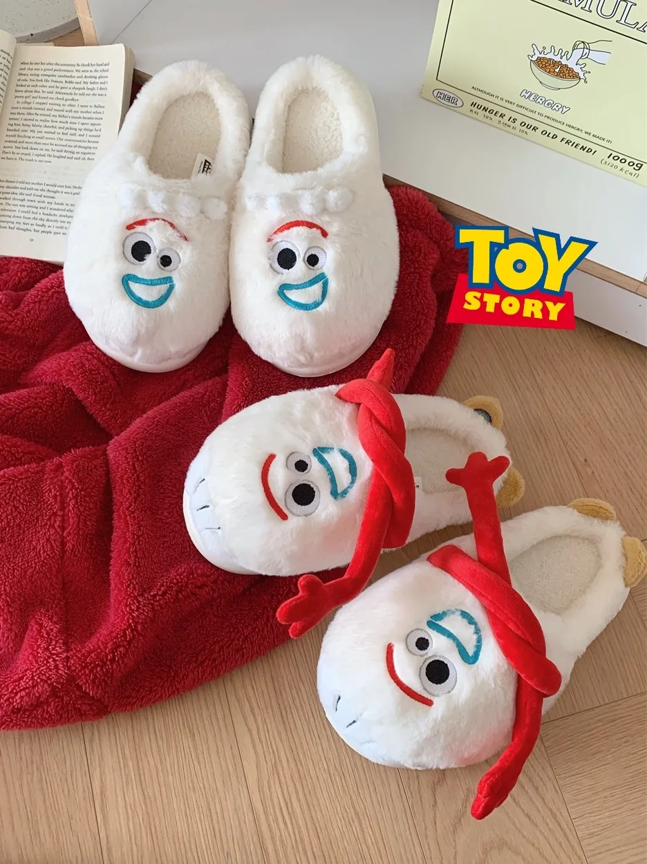 Creative cute toy Story fork fork couple plush warm non-slip indoor cute soft cotton slippers winter home