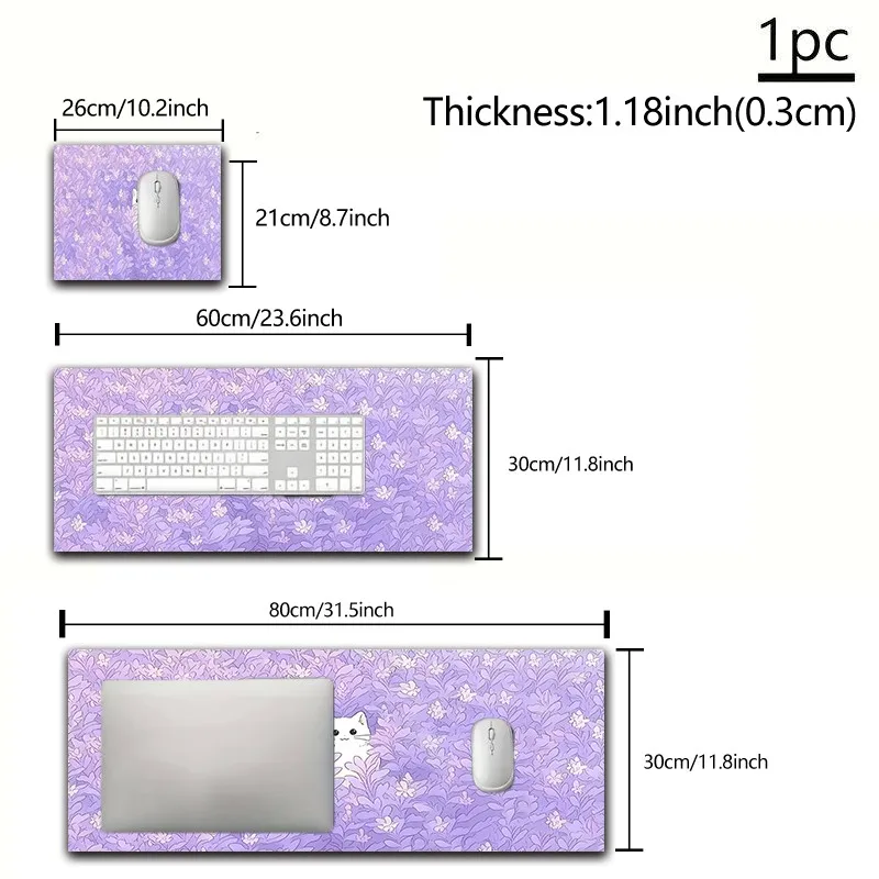 1pc Diatomite Material, Extra-Large Gaming Mouse Pad with Adorable Kitten in Purple Flowers Design - Non-Slip Rubber Base, Perfect for