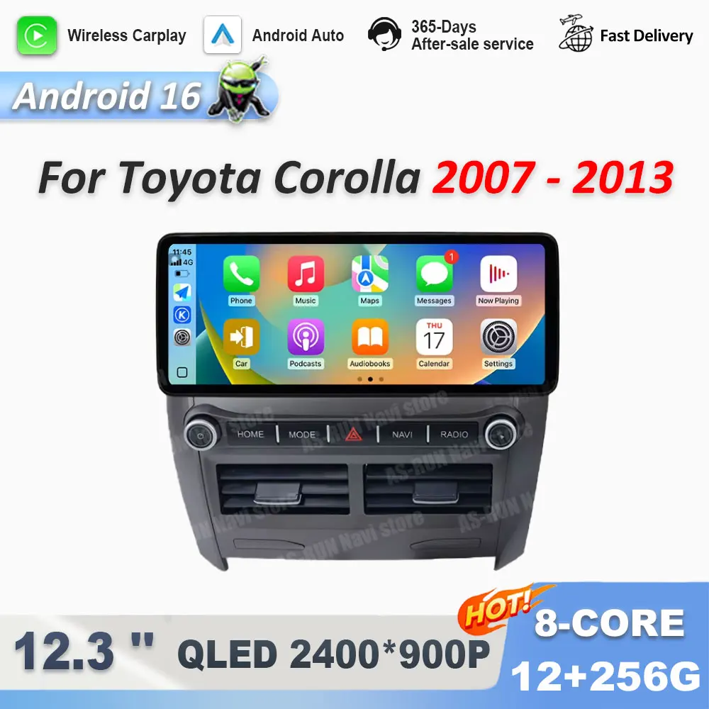 

12,3-дюймовый Android 16 DSP стерео-процессор 4G для Toyota Corolla 2007-2013, навигация GPS, автомобильный видеомультимедийный радиоплеер, разделенный экран