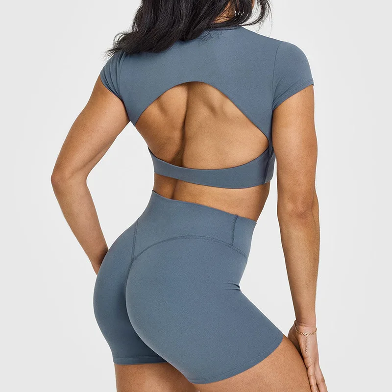 

Backless T-shirt sports suit women with chest cushion fitness suit yoga pants outdoor sports yoga suit women