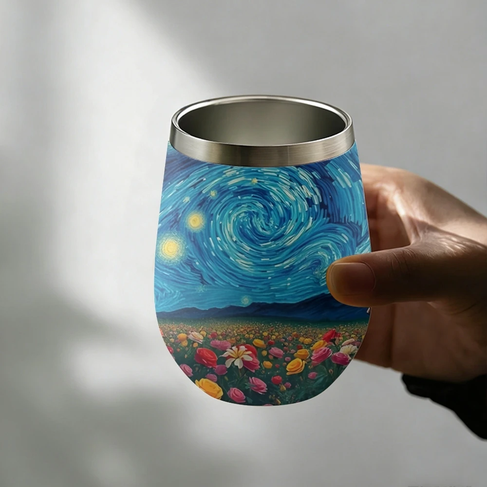 V-Van Gogh's Starry Night Vacuum Flasks 12oz Insulated with Lid Double Wall Vacuum Stainless Steel Cup Hot & Cold Drink Mug Gift