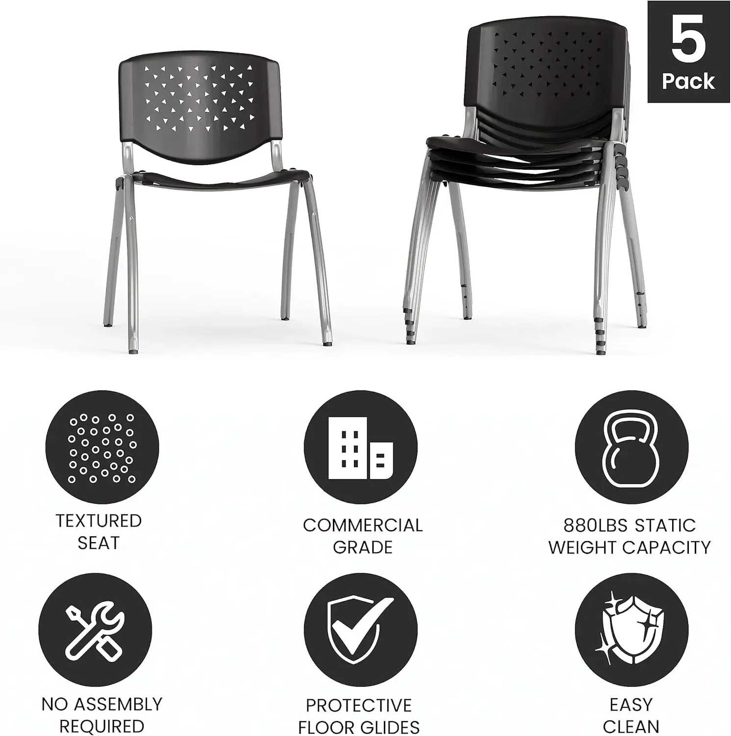 Furniture Plastic Contoured Lobby Chairs with Perforated Backs, Ergonomic Stacking Chairs for Offices