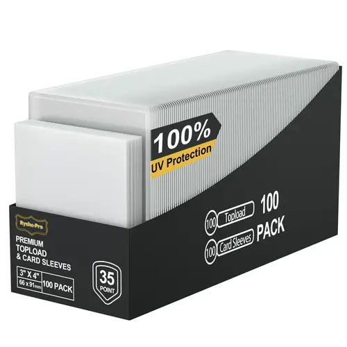 Imagen 1 del producto Tarjetas comerciales TopLoaders Protectores de plástico duro de 3 ""X 4"" Protección 100% UV 100 cargadores superiores + 100 fundas para tarjetas internas + 1 caja de PP