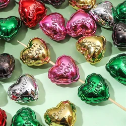 2pcs 25mm Metallic Acrylic Lovely Heart Beads Charm Loose Beads for Bracelet Keychain DIY Jewerly Craft Making