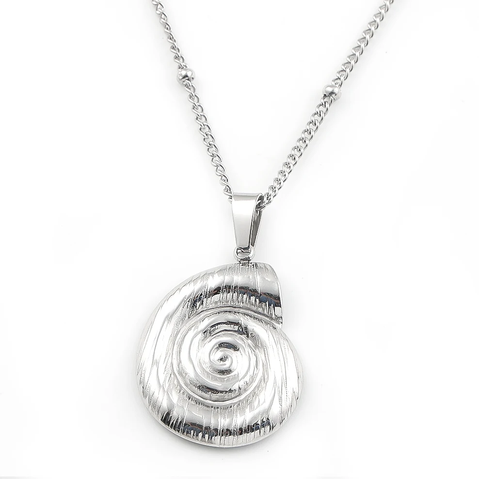 Boho Conch Shell Spiral Pendant Necklace for Women Stainless Steel Gold Color Nautilus Beaded Chain Ocean Summer Beach Jewelry