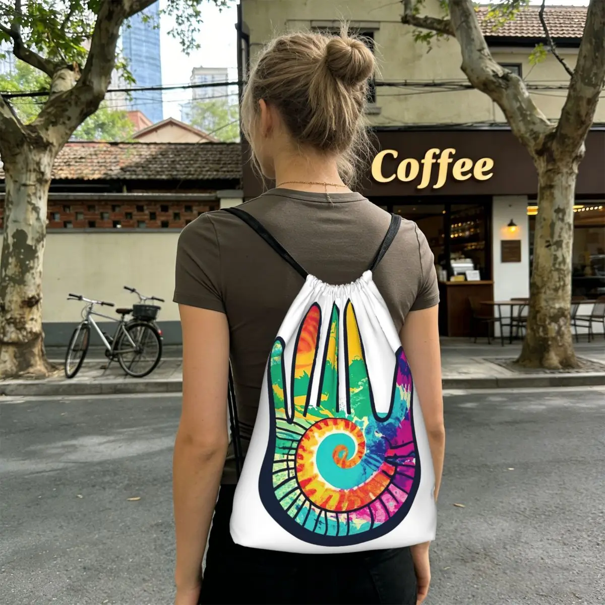 Bunte Rucksäcke mit Palm-Graffiti-Hand-Design, tragbare Sporttasche mit Kordelzug, Büchertaschen für Männer und Frauen, Schultaschen